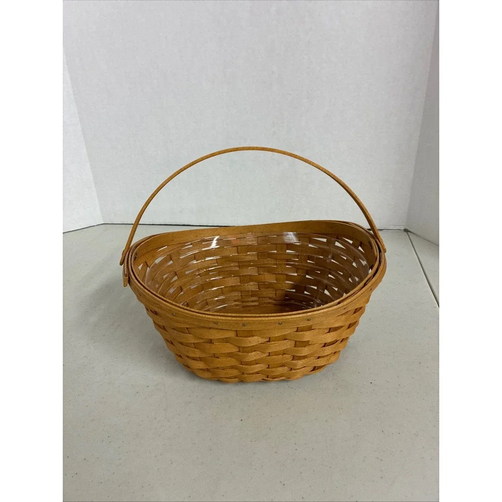 Longaberger‎ 2007 Handmade Woven Wood Oval Basket with Handle and Plastic Liner